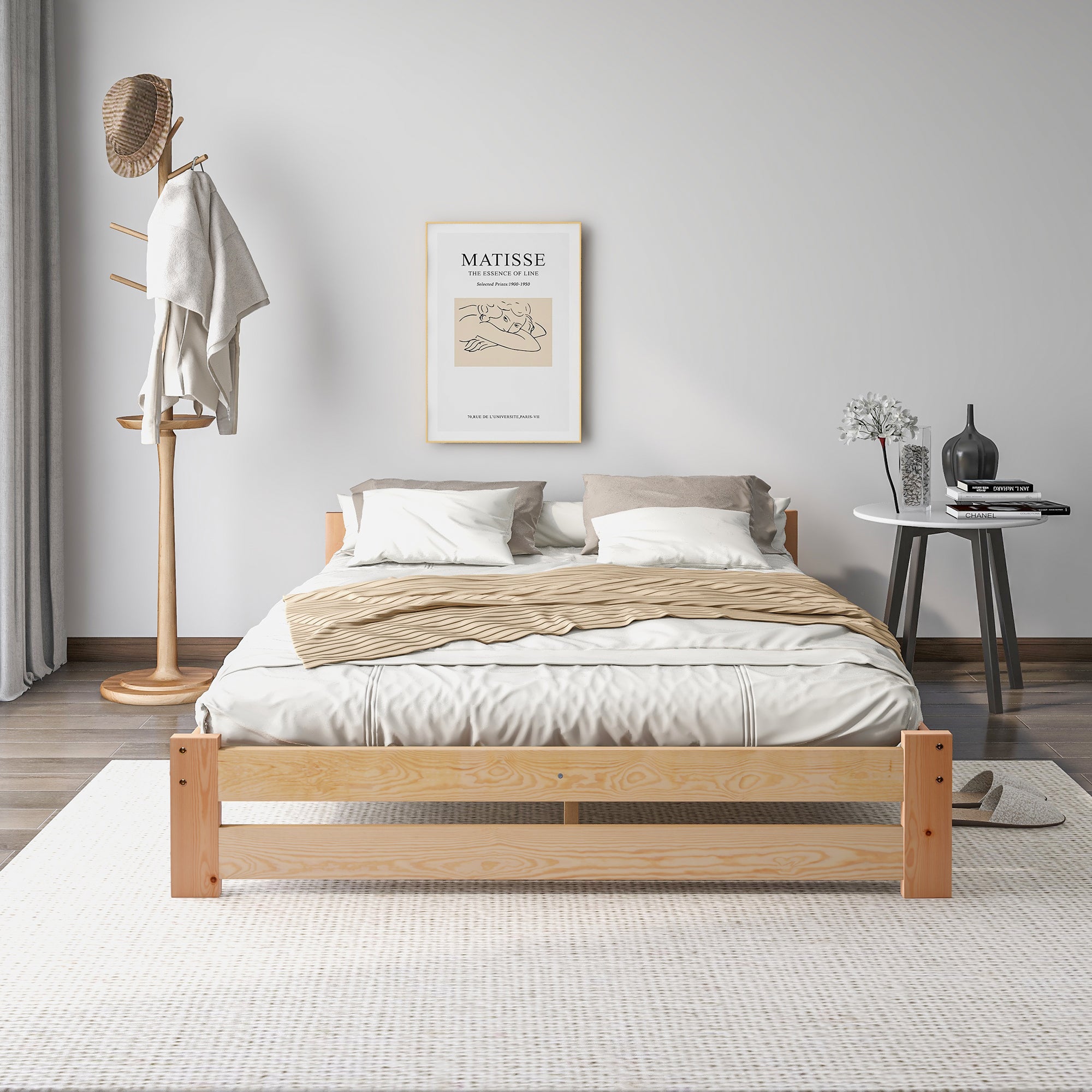 Futon Bed Solid Wood Headboard Slatted Base 200x140cm Natural Wood