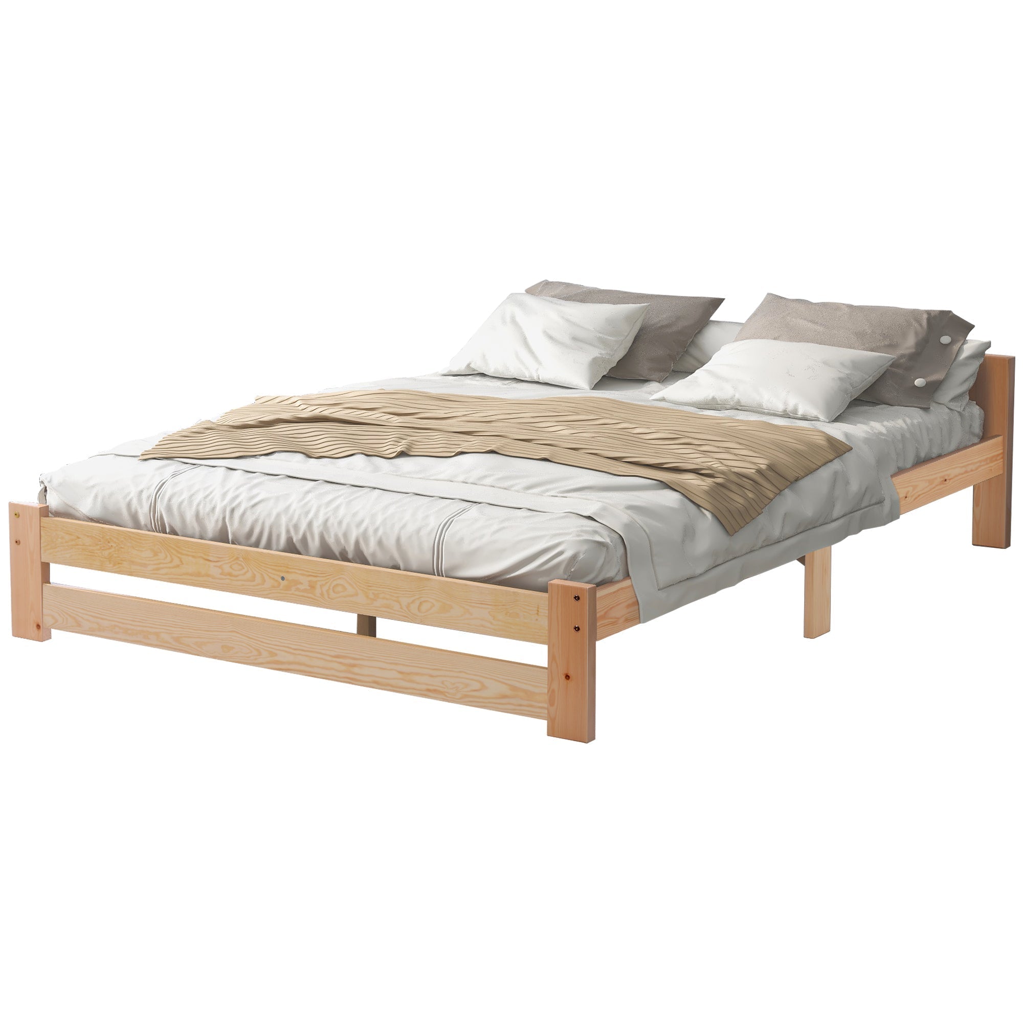 Futon Bed Solid Wood Headboard Slatted Base 200x140cm Natural Wood