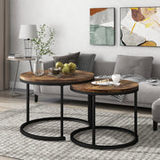 Round Coffee Table Set of 2, Nested Side Table, Brown