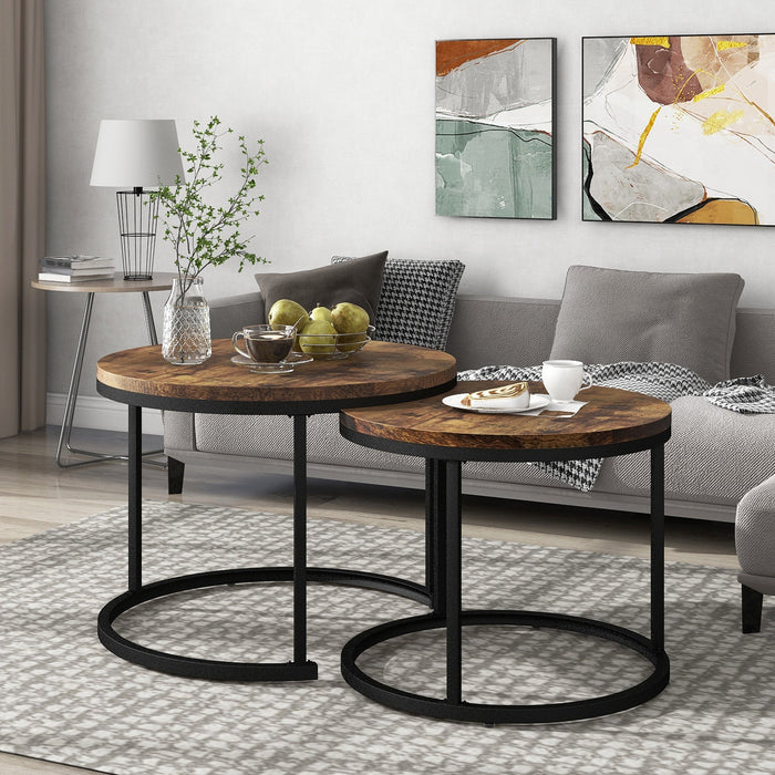 Round Coffee Table Set of 2, Nested Side Table, Brown