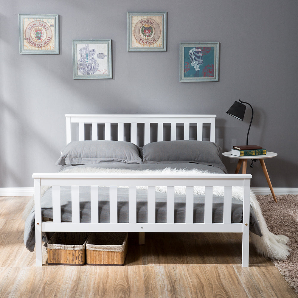 Double Bed Wooden Frame: 4ft6 Double Wooden Bed in White, for Adults, Kids, Teenagers