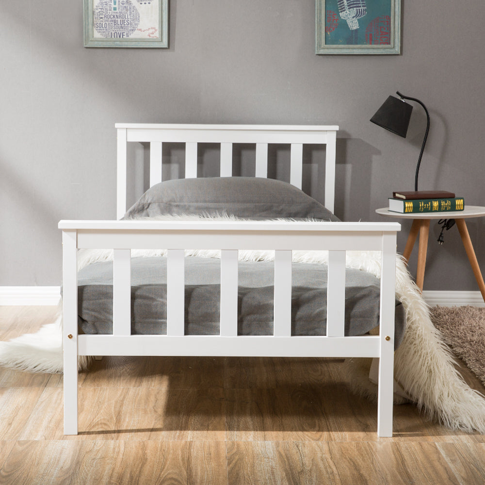 Single Bed White 3ft Solid Pine Wooden Bed Frame for Adults, Kids 190 x 90 cm (3FT)