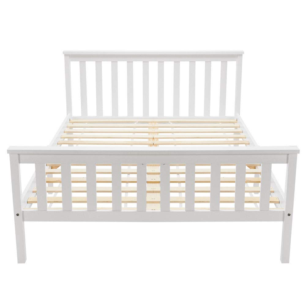 Double Bed Wooden Frame: 4ft6 Double Wooden Bed in White, for Adults, Kids, Teenagers