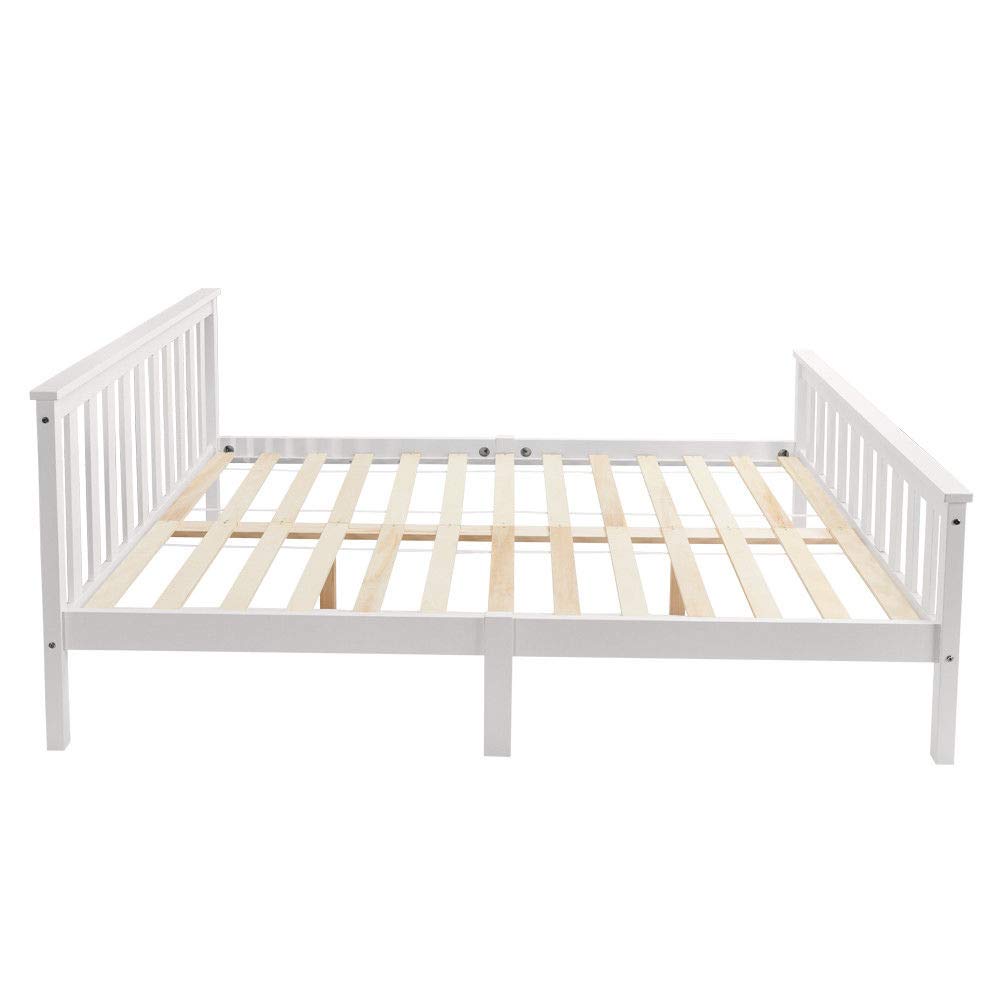 Double Bed Wooden Frame: 4ft6 Double Wooden Bed in White, for Adults, Kids, Teenagers
