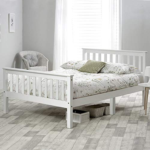 Double Bed Wooden Frame: 4ft6 Double Wooden Bed in White, for Adults, Kids, Teenagers