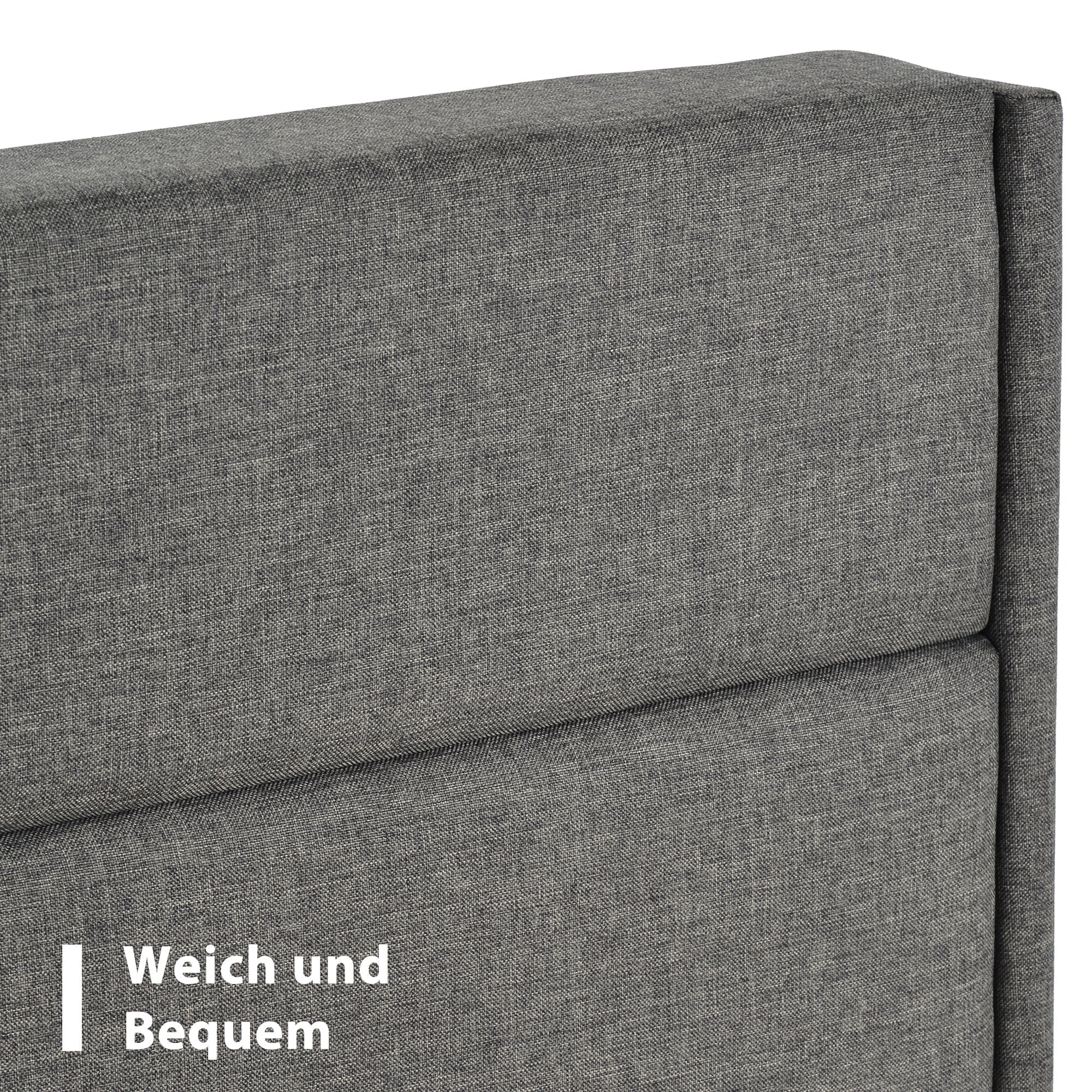Upholstered Bed 140x200cm, with Slatted Frame & Headboard, Double Bed, Linen Dark Grey