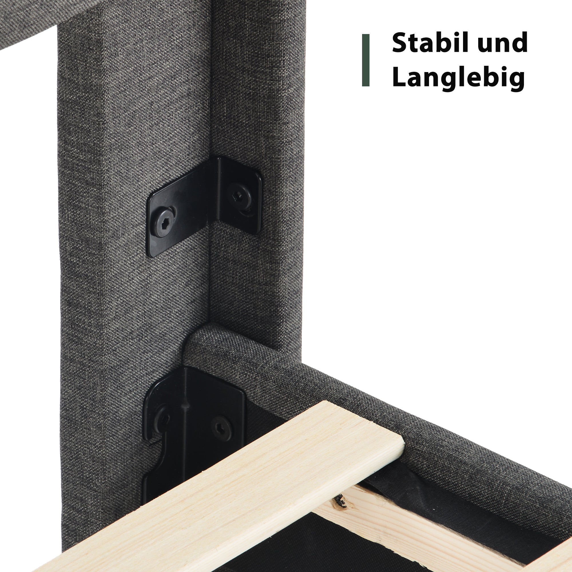Upholstered Bed: Slatted Frame & Headboard, 90x200cm, Grey Linen