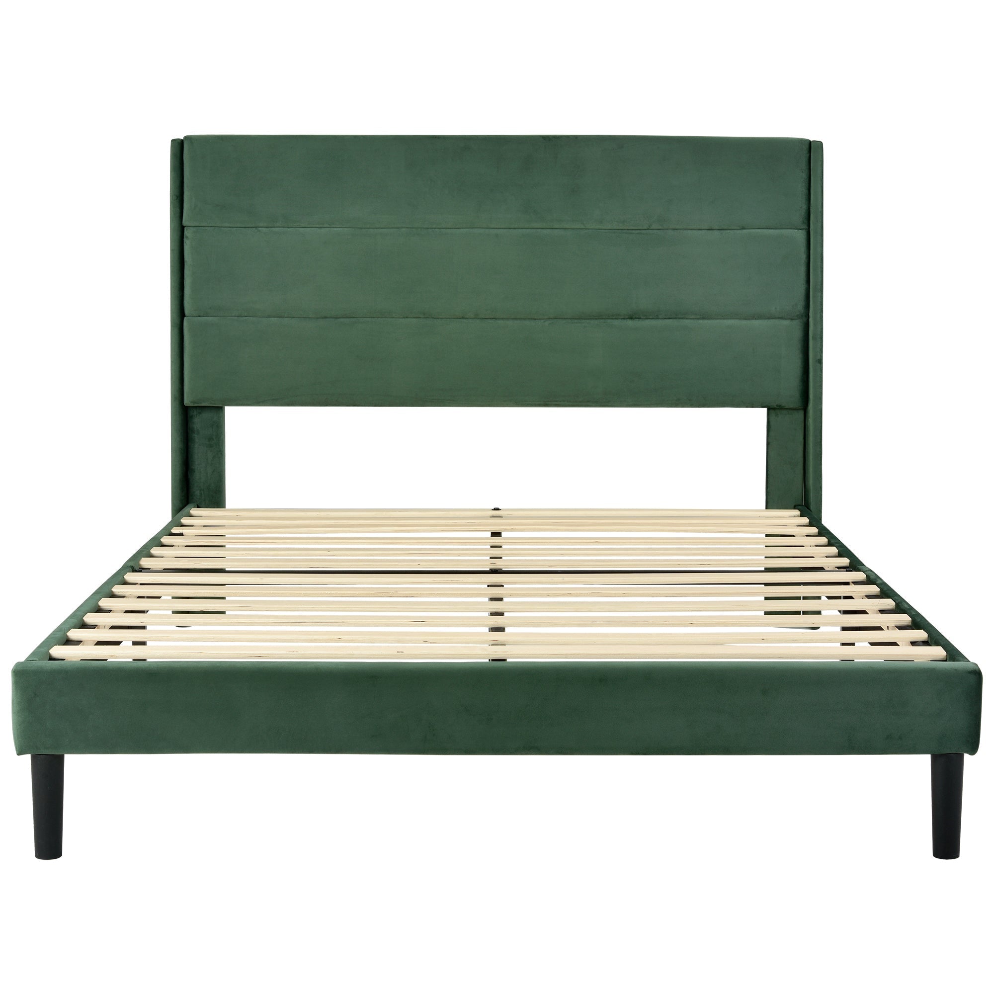 Upholstered Bed 140x200cm with Headboard, Dark Green Velvet