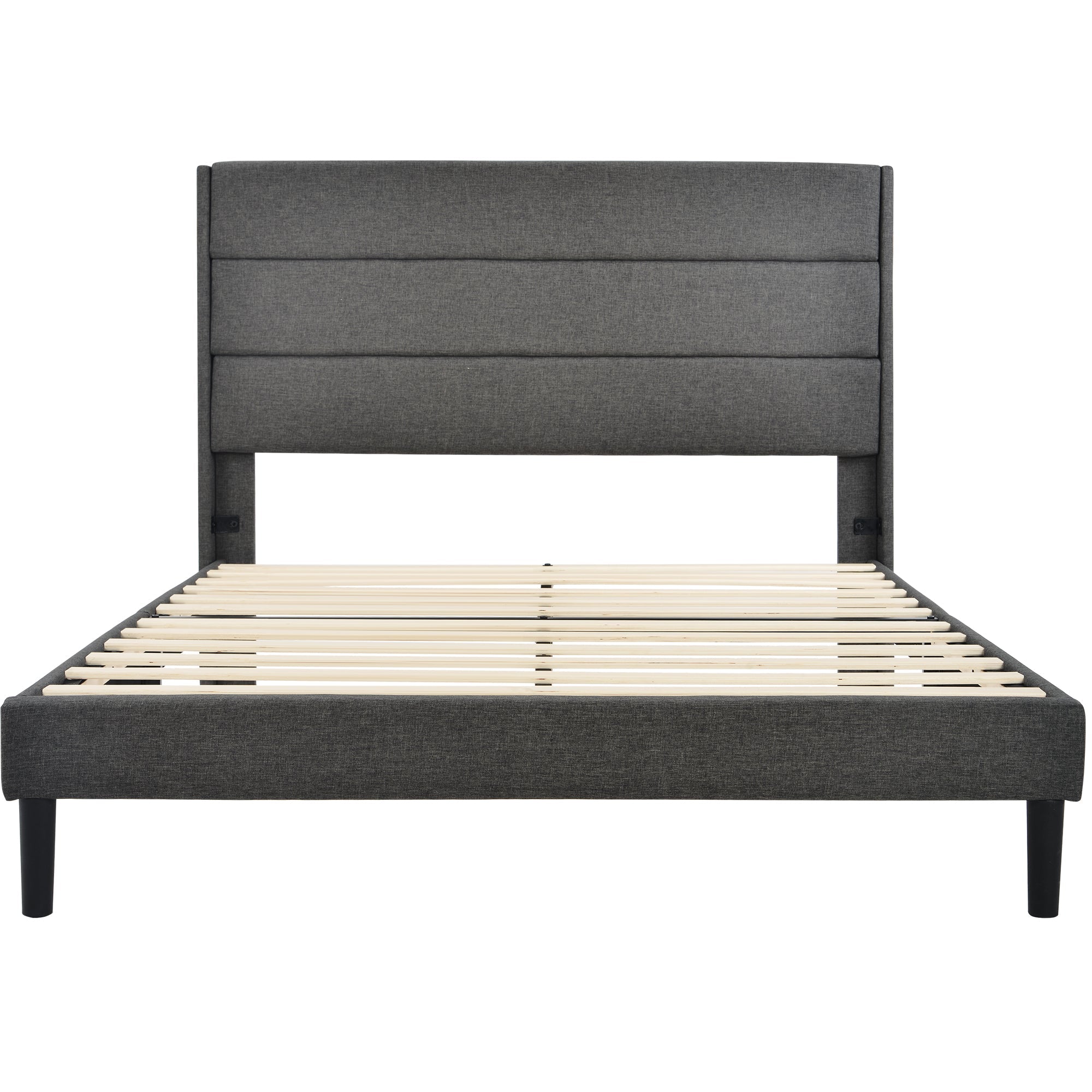 Upholstered Bed 140x200cm, Double with Slatted Frame & Headboard, Dark Grey Linen