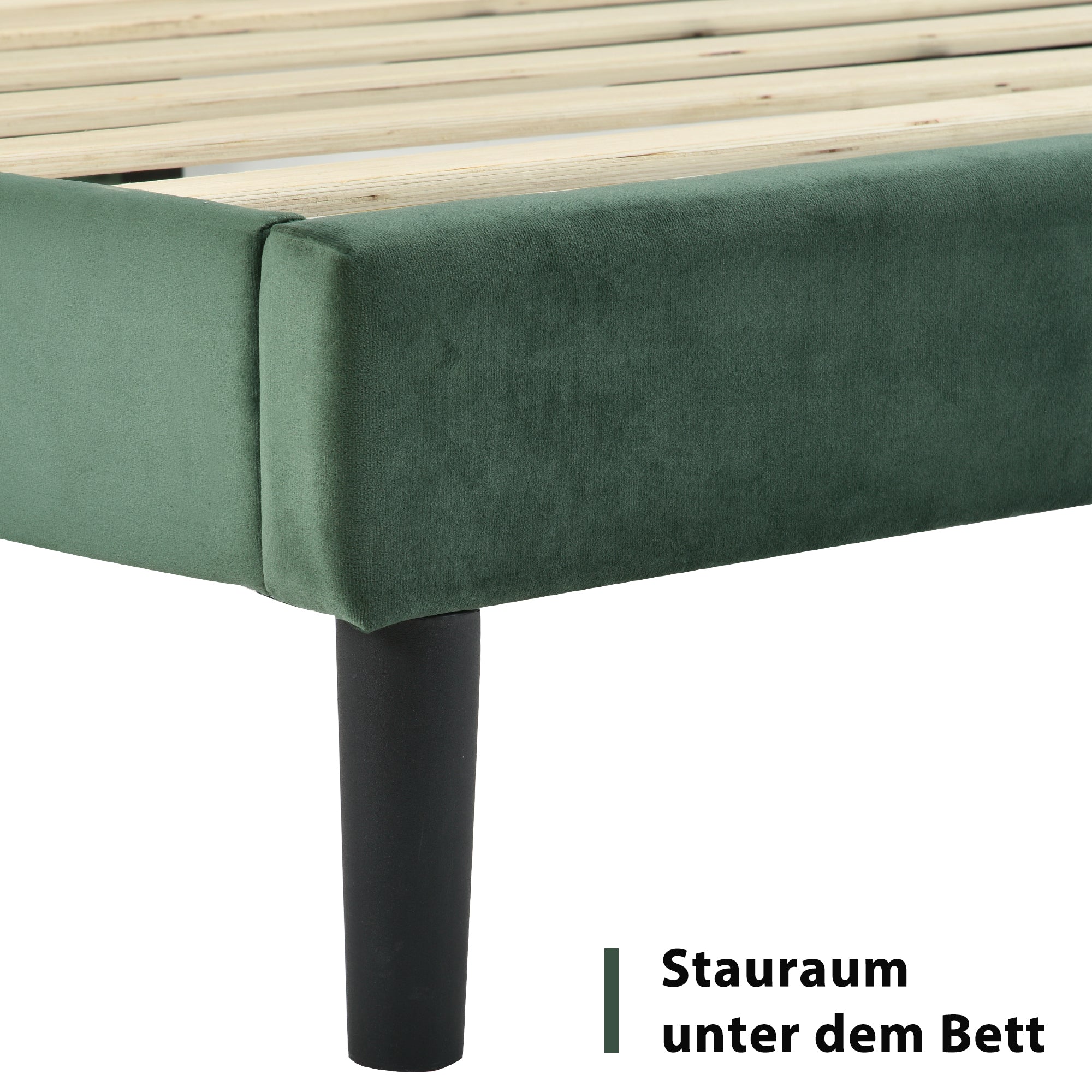 Upholstered Bed, 90 x 200 cm, Slatted Frame & Headboard, Velvet Dark Green