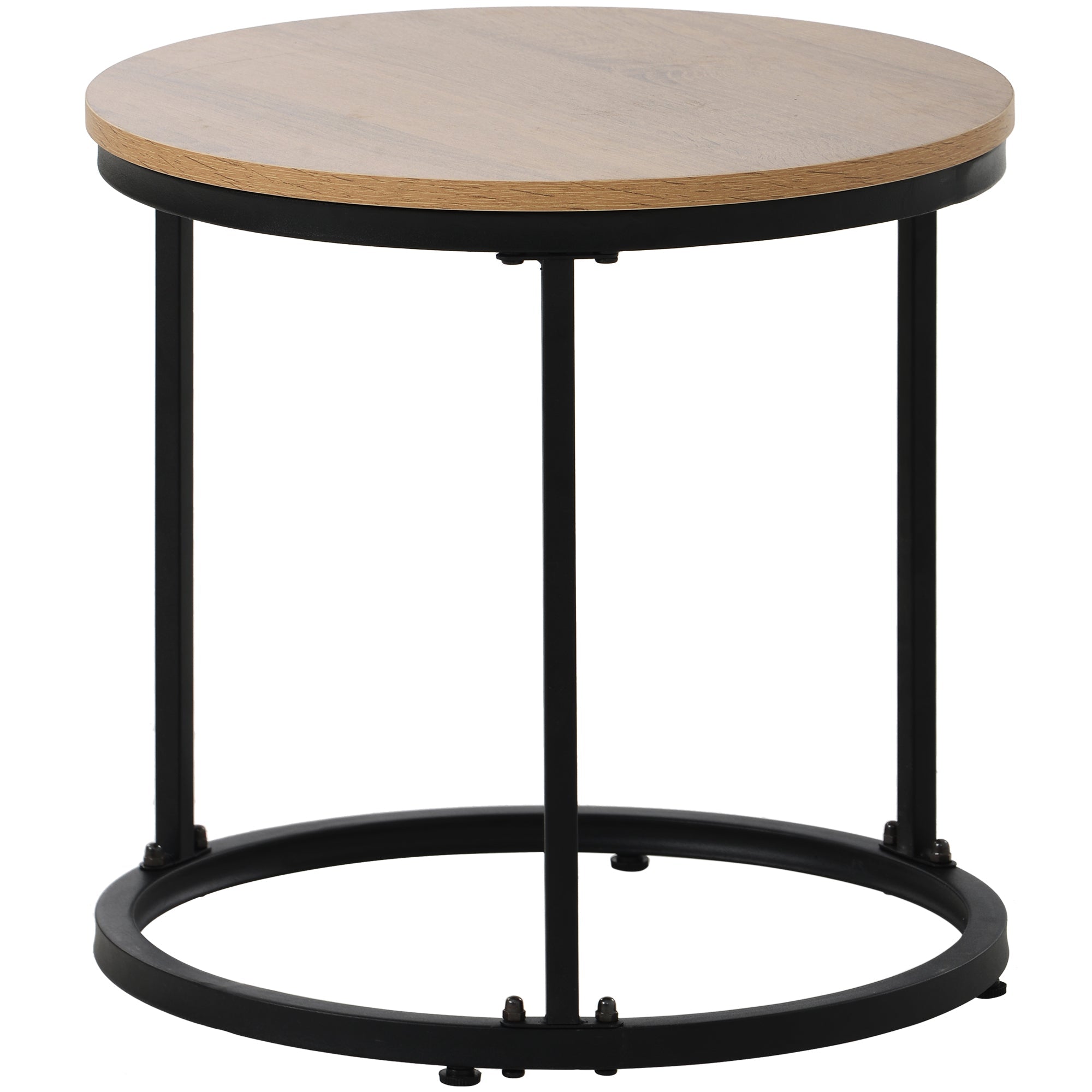 Round coffee table set of 2 nested side tables (oak)
