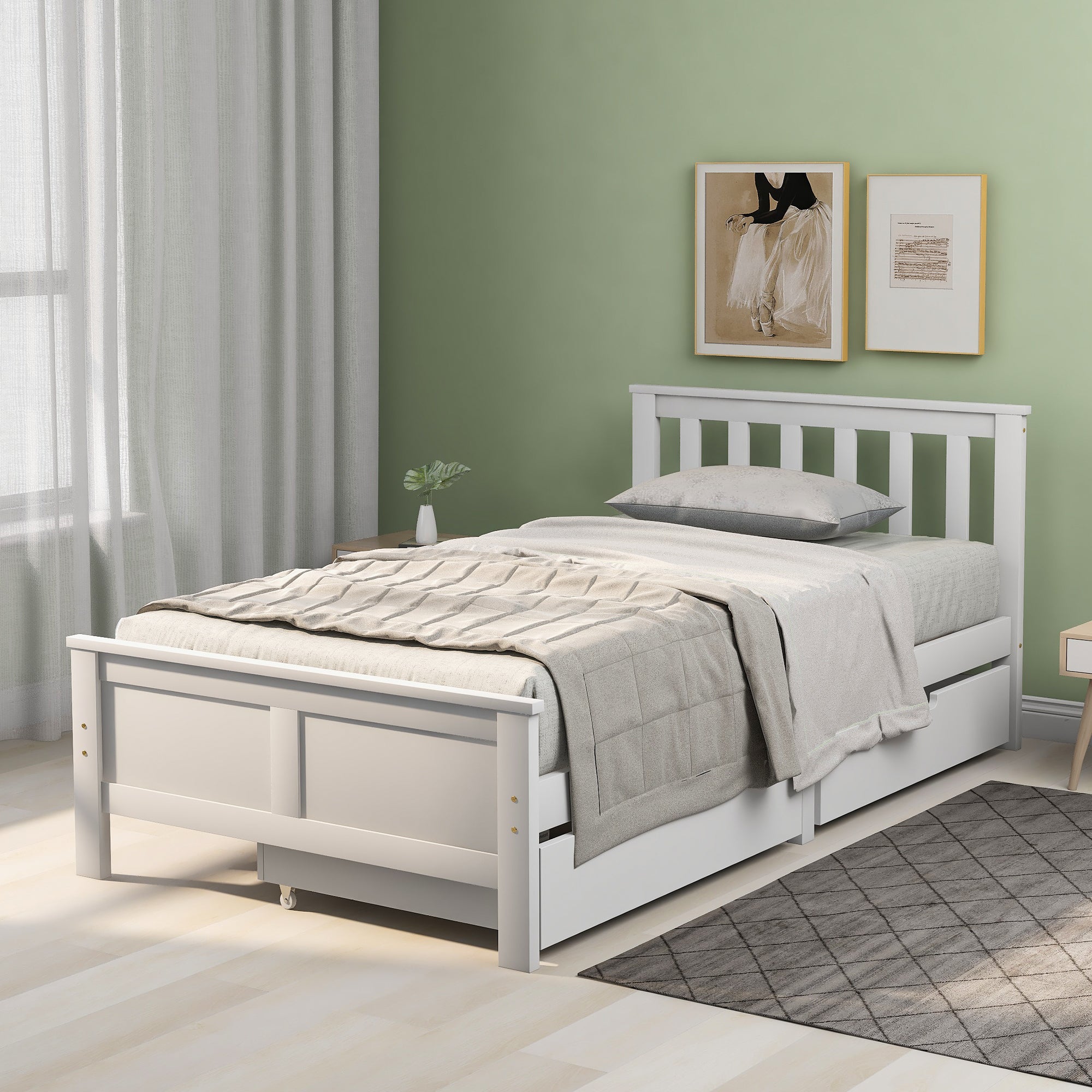 Solid White Pine Single Storage Bed with Integrated Drawers – 3ft (90 × 190 cm)