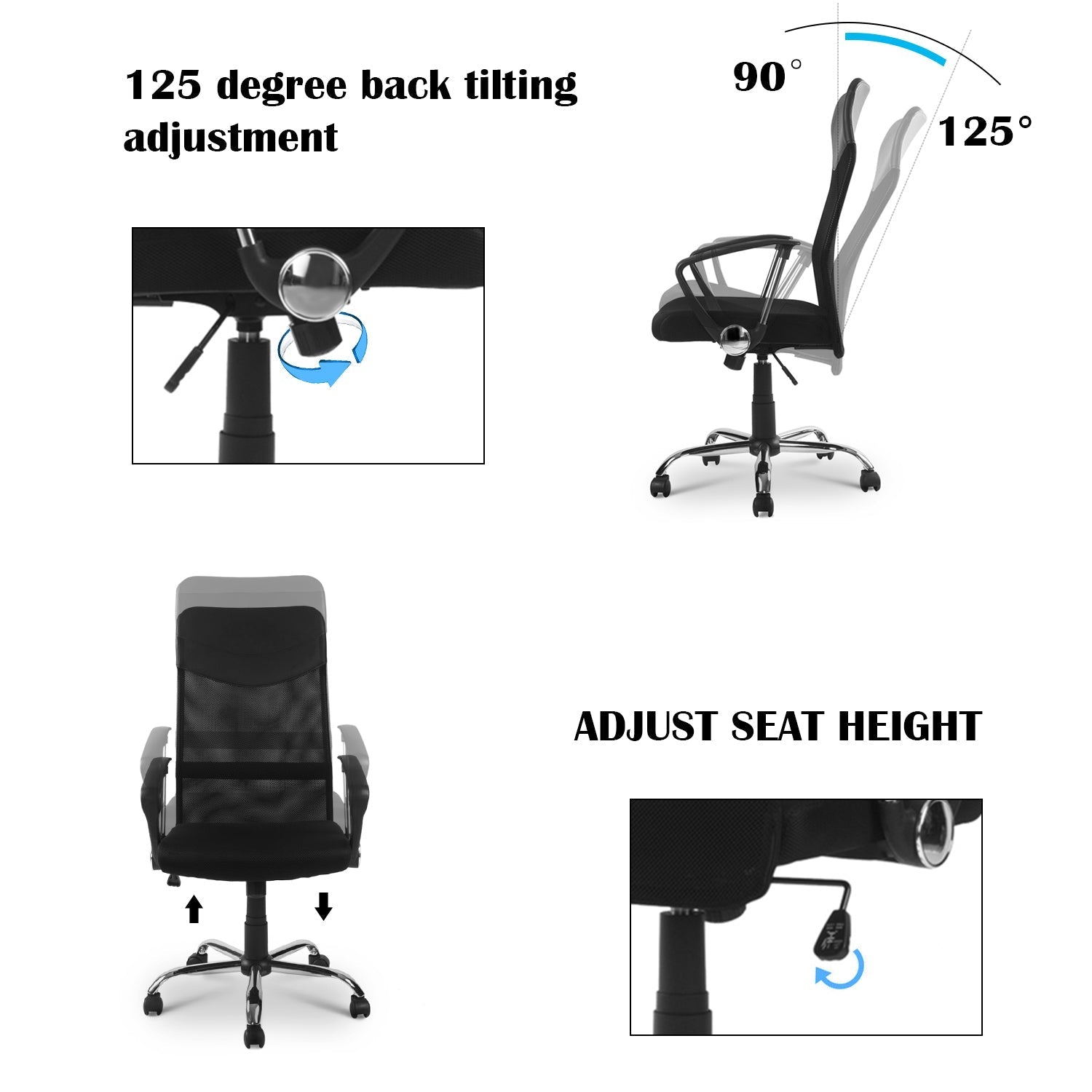 Mesh High Back Executive Office Chair, Recline, Swivel, Black Mesh Seat