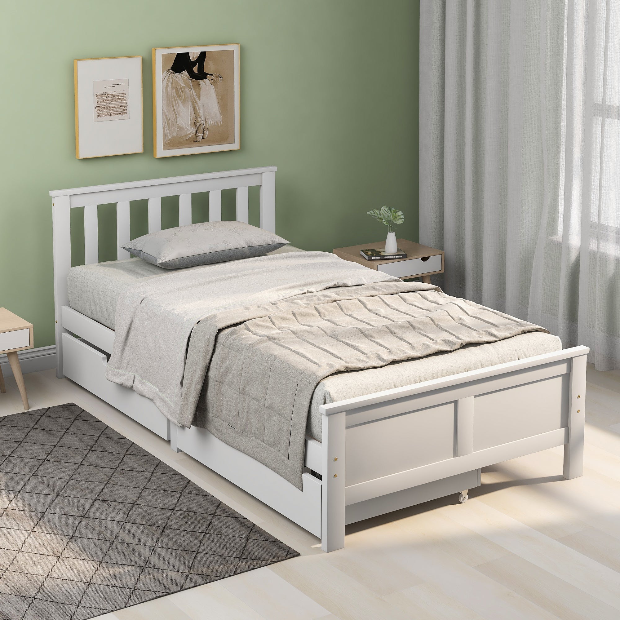 Solid White Pine Single Storage Bed with Integrated Drawers – 3ft (90 × 190 cm)