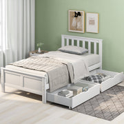 Solid White Pine Single Storage Bed with Integrated Drawers – 3ft (90 × 190 cm)