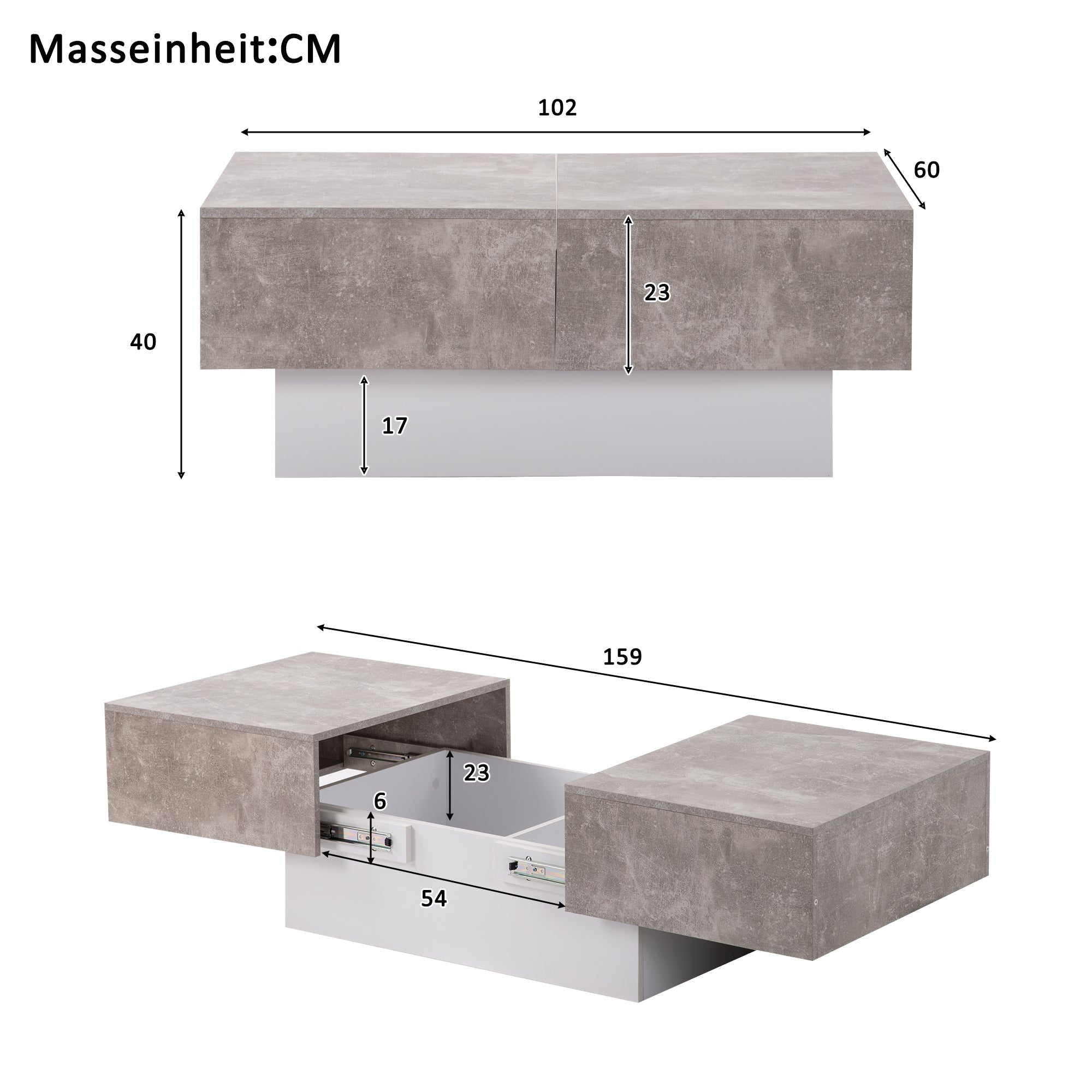 Universal Sofa Table, High Gloss with Extendable Table and Storage Space (Gray)