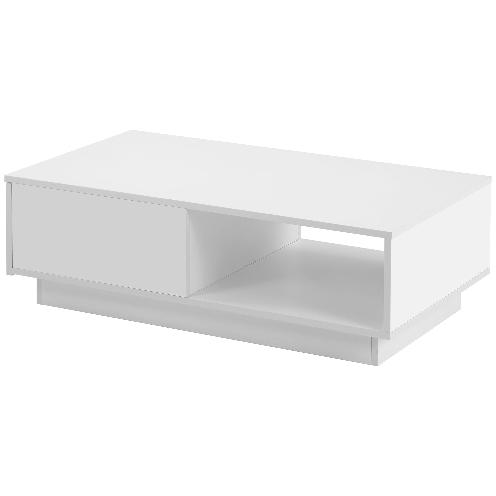 Coffee Table, Modern High Gloss Rectangular Living Room Table with LED Light, White