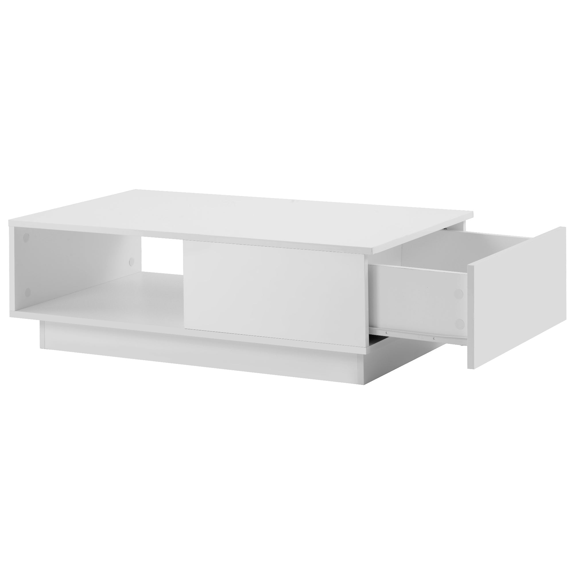 Coffee Table, Modern High Gloss Rectangular Living Room Table with LED Light, White