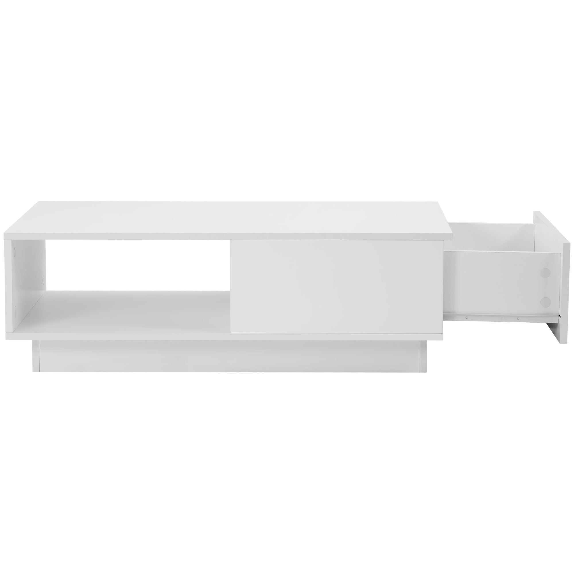 Coffee Table, Modern High Gloss Rectangular Living Room Table with LED Light, White