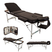 Massage Table Couch Bed Portable Folded 3 Section with Premium PU Leather and 5 cm High Density Multi-Layer Foam, Headrest, Arm Support and Carrying Bag Black