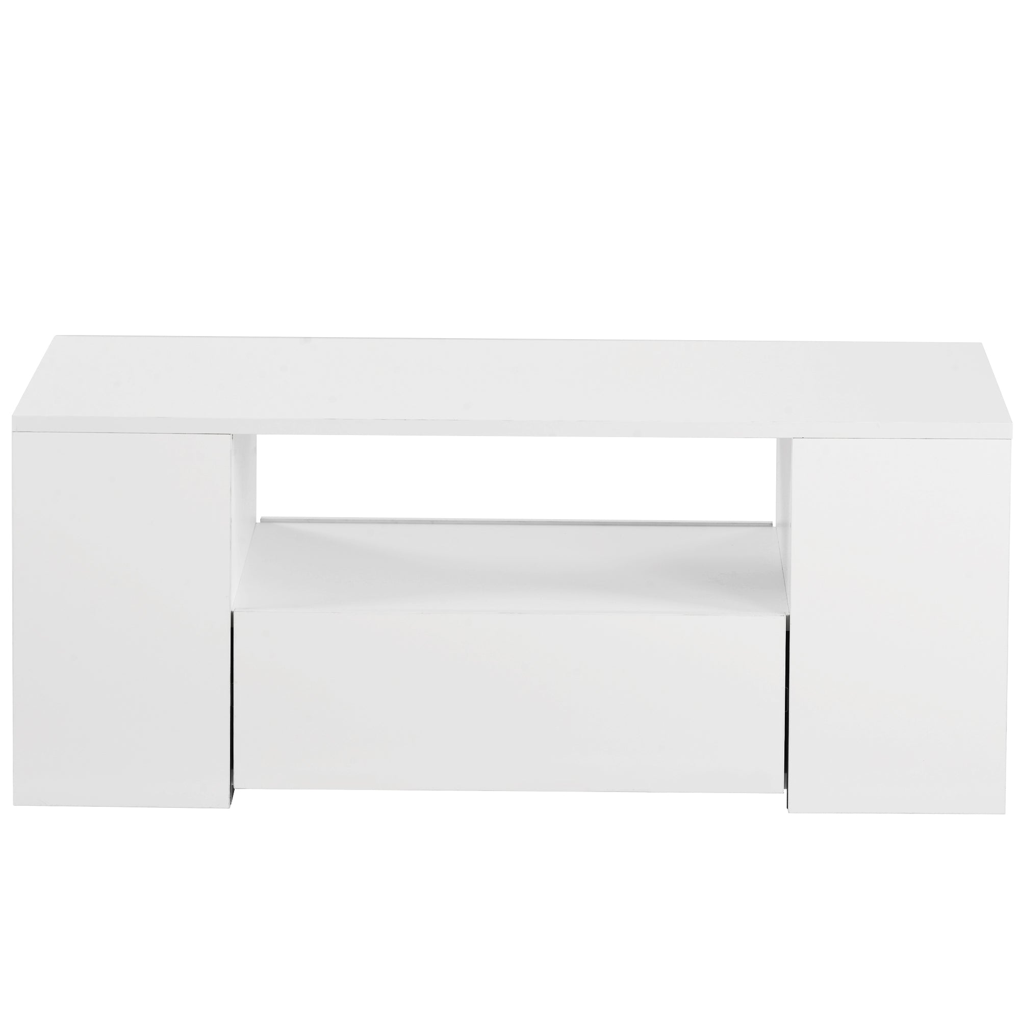 Modern High-Gloss Coffee Table with 2 Drawers and 2 Shelves, White