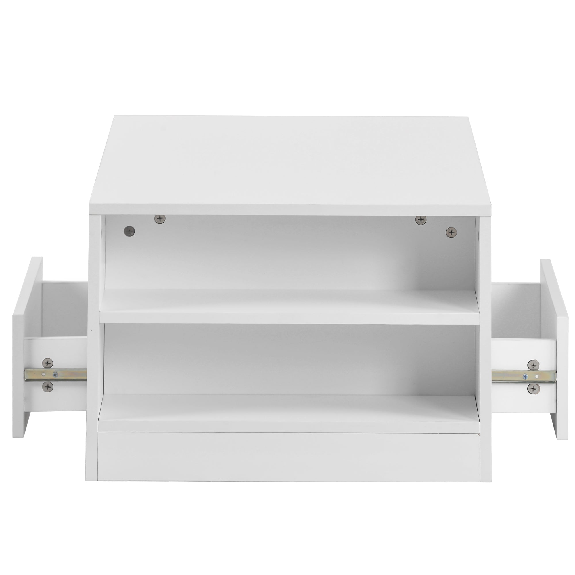 Modern High-Gloss Coffee Table with 2 Drawers and 2 Shelves, White
