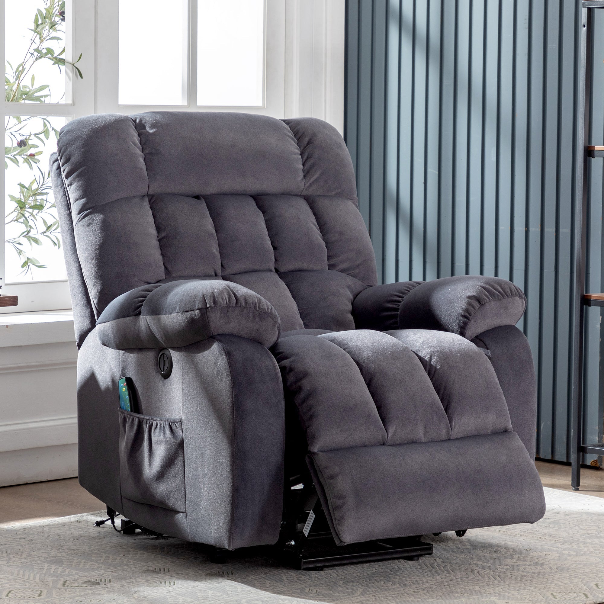 Electric Power Lift Recliner Chair Sofa with Massage, Heat, USB Ports & Pockets, for Elderly, Breathable Fabric