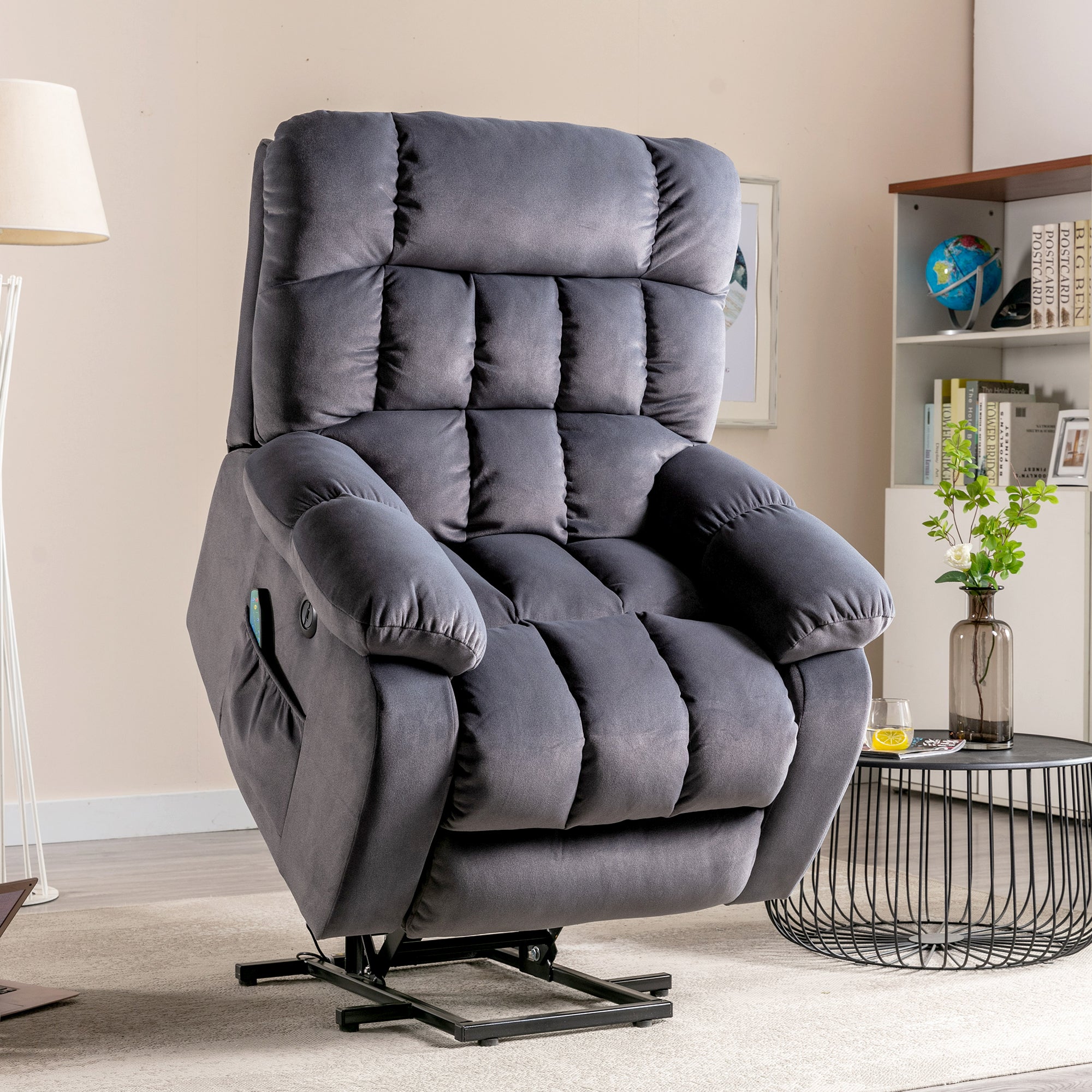 Electric Power Lift Recliner Chair Sofa with Massage, Heat, USB Ports & Pockets, for Elderly, Breathable Fabric