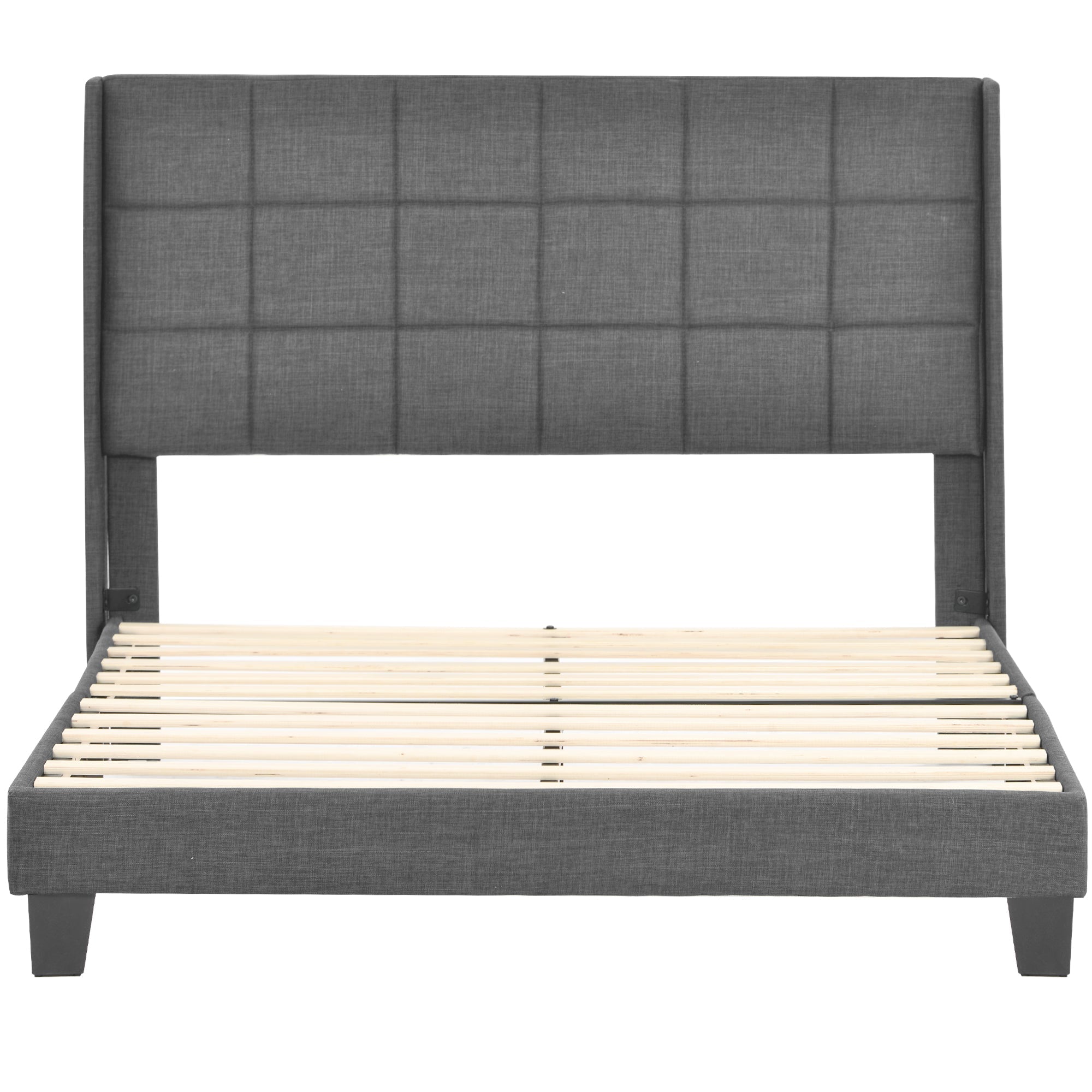 Upholstered Bed, Double with Slatted Frame, 140x200cm, Grey Linen (with Spring Mattress)