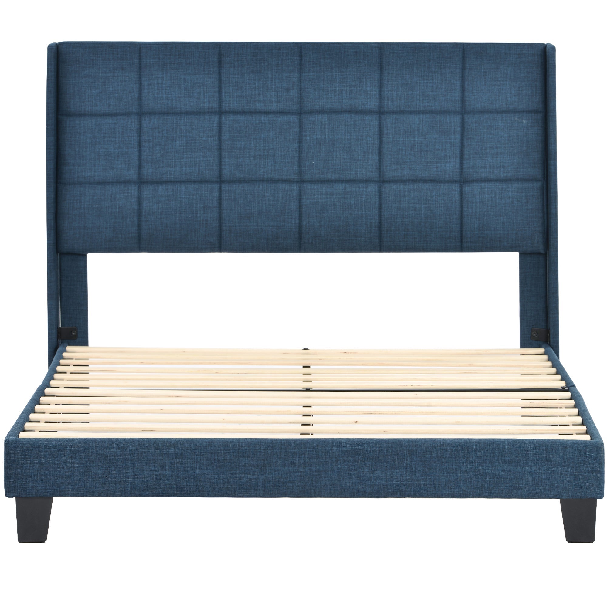 Upholstered Bed with Headboard, 140x200cm, Blue Linen