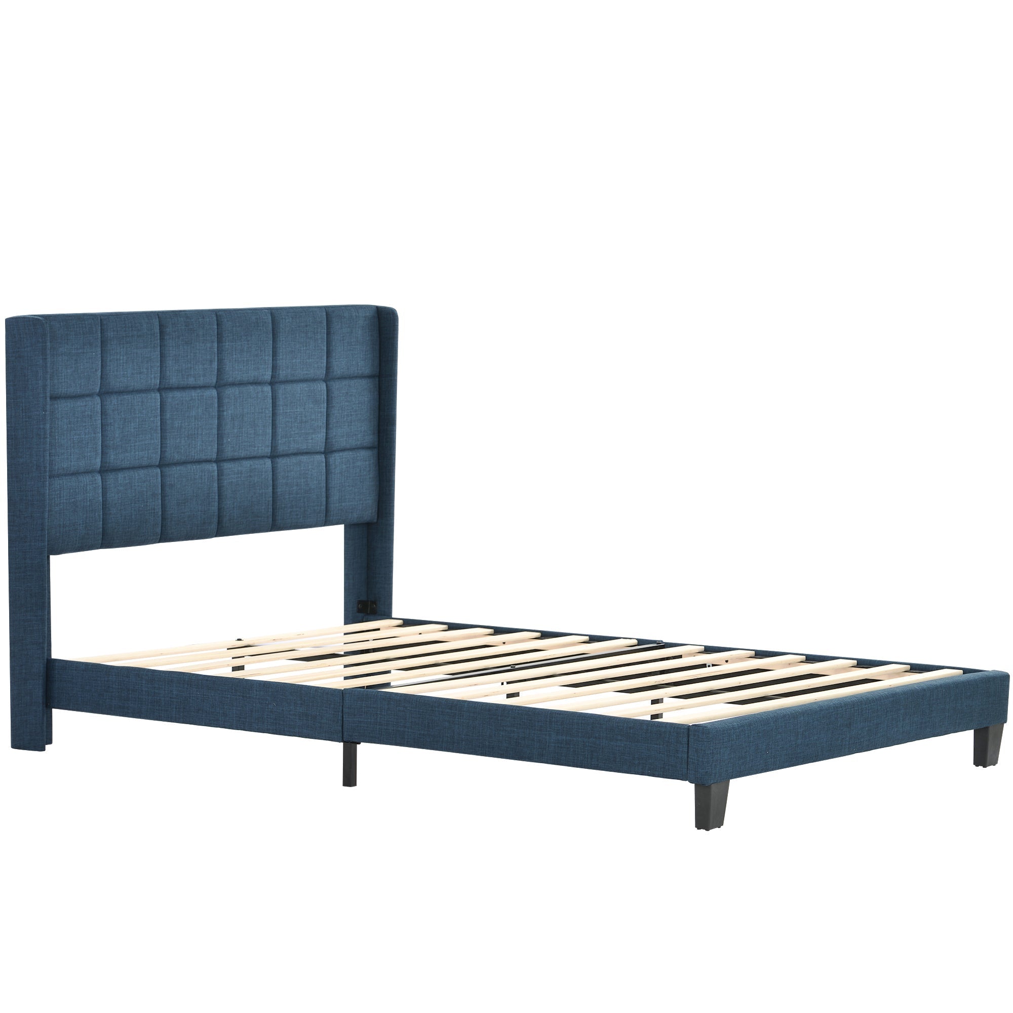 Upholstered Bed with Headboard, 140x200cm, Blue Linen