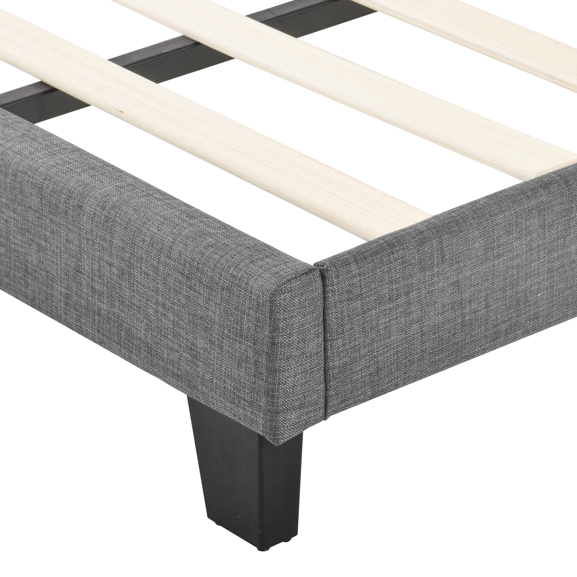 Upholstered Bed, Double with Slatted Frame, 140x200cm, Grey Linen (with Spring Mattress)