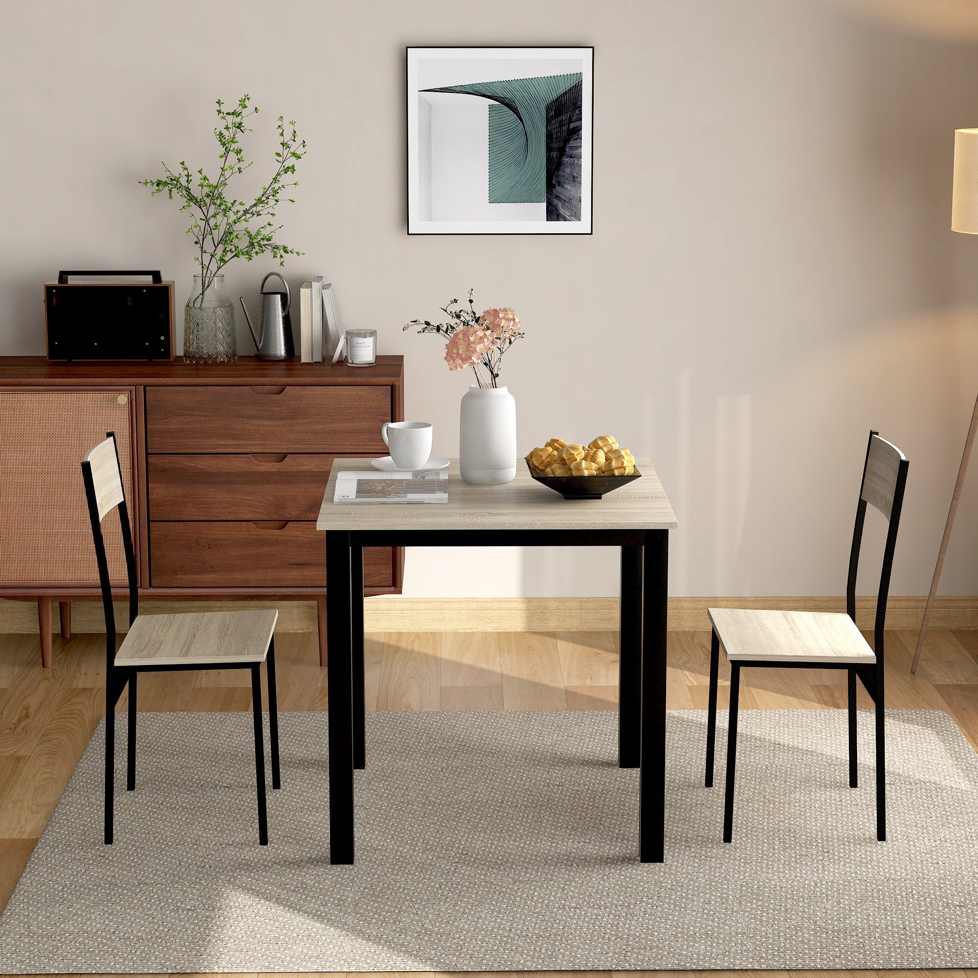 Dining Set Table with 2 Chairs Multi-Use - Natural Color