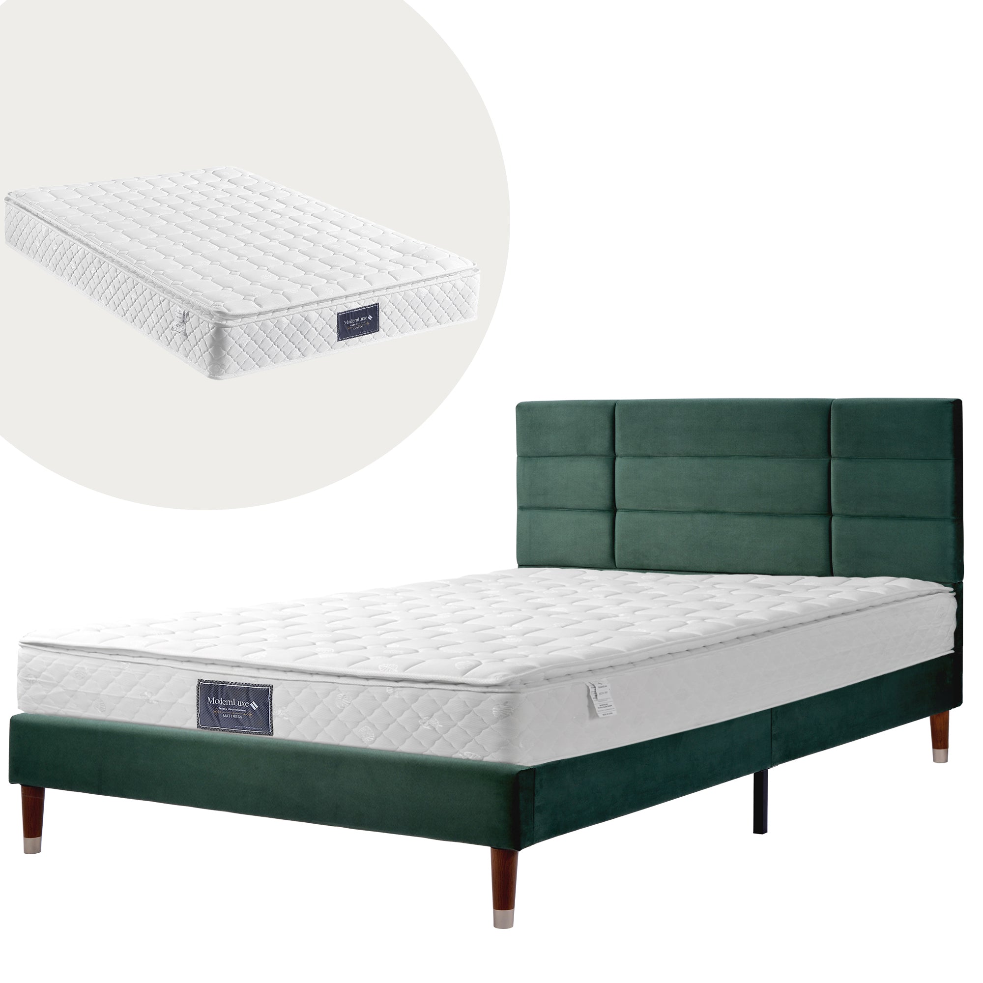 Upholstered Bed, Double with Slatted Frame, 140x200cm, Dark Green Velvet