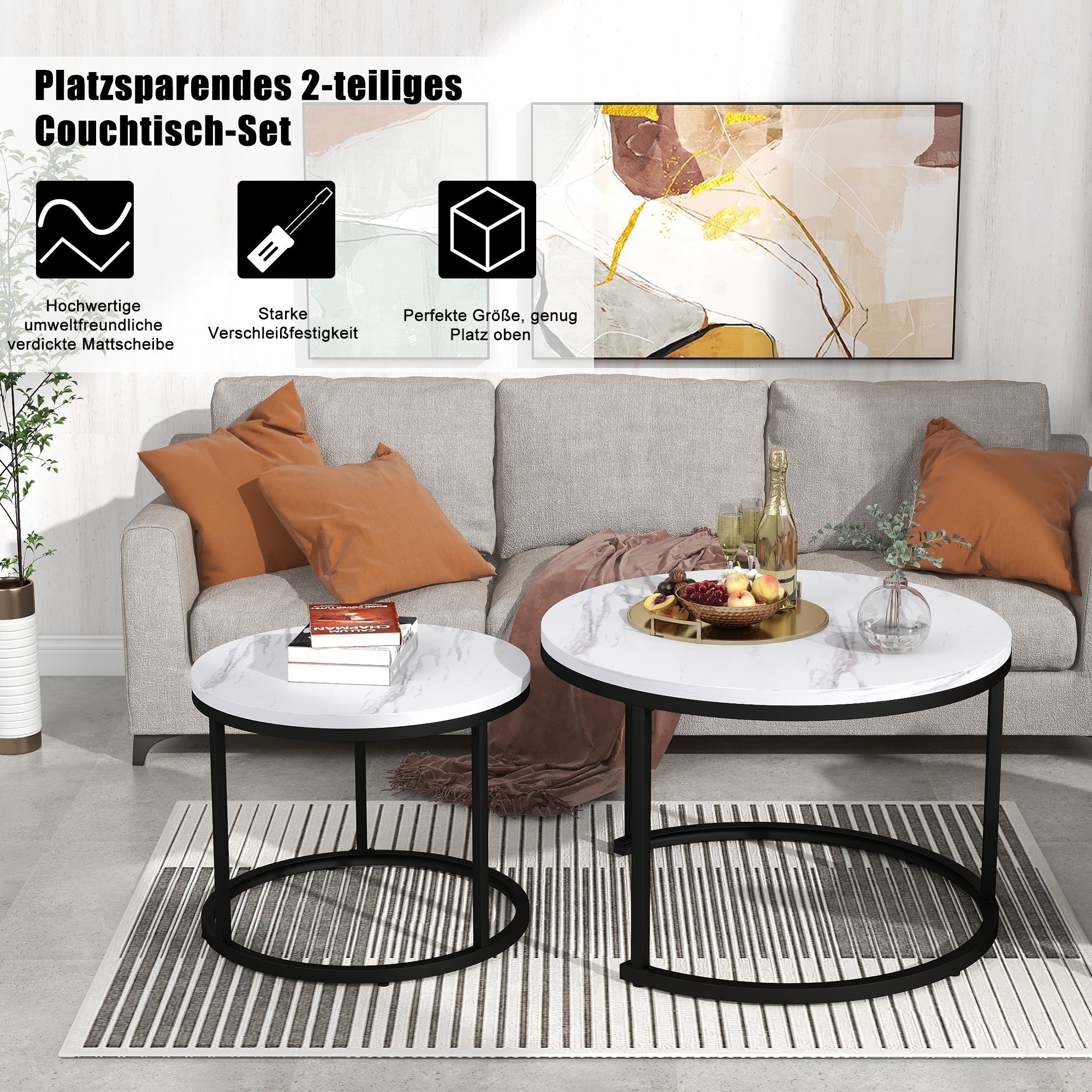 Round Coffee Table Set of 2, Nested Side Table for Living Room