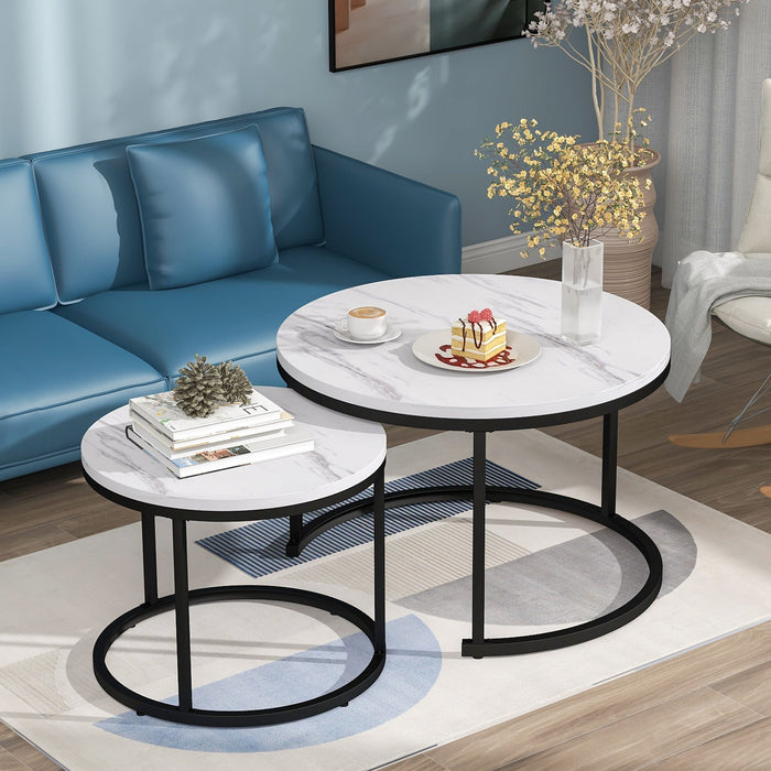 Round Coffee Table Set of 2, Nested Side Table for Living Room