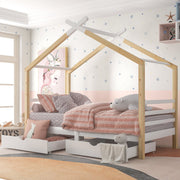 Kids Single Bed Frame with Under-Bed Storage, 3FT, Solid Pine Wood
