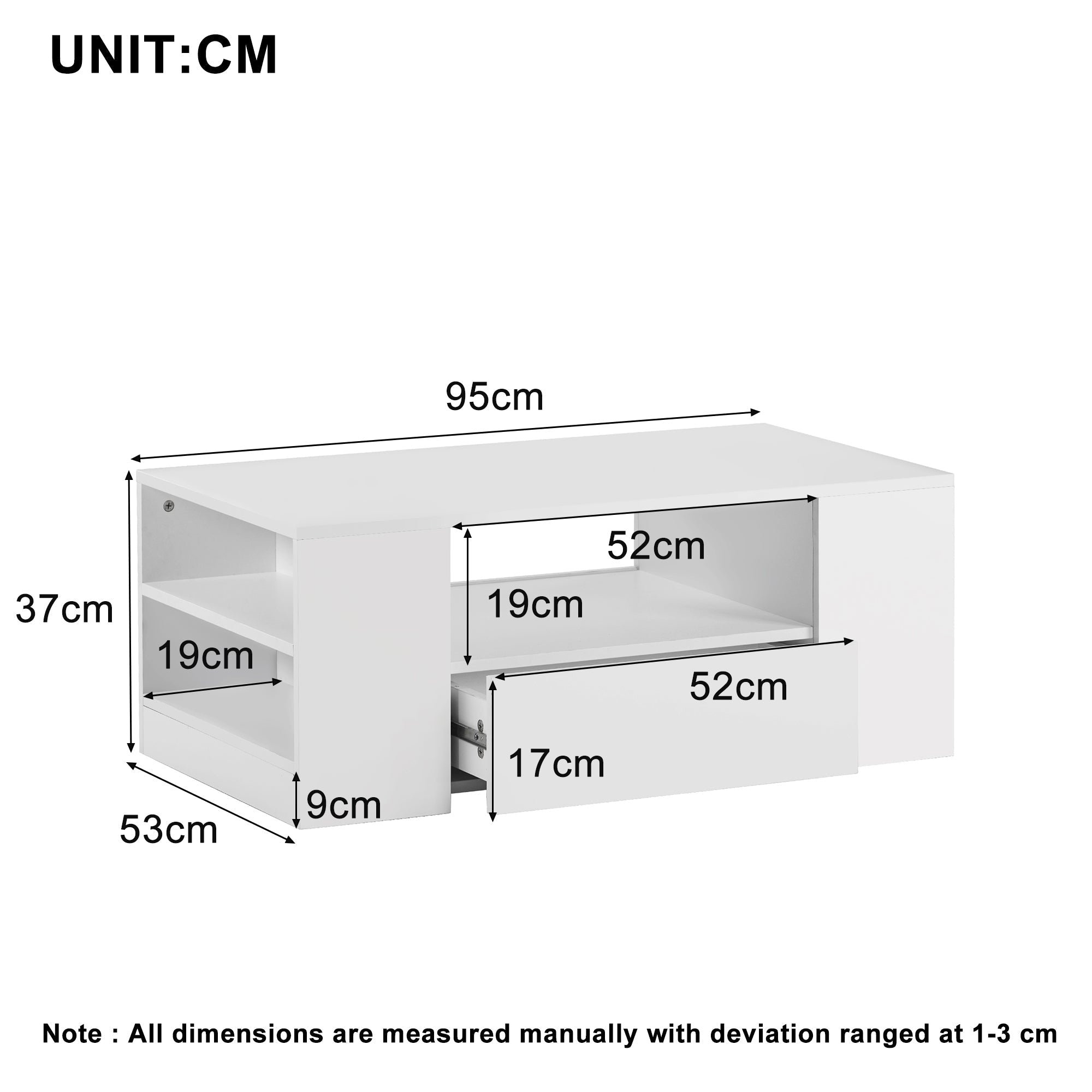Modern High-Gloss Coffee Table with 2 Drawers and 2 Shelves, White