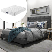 Upholstered Bed, Double with Slatted Frame, 140x200cm, Grey Linen (with Spring Mattress)