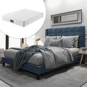 Upholstered Bed with Headboard, 140x200cm, Blue Linen