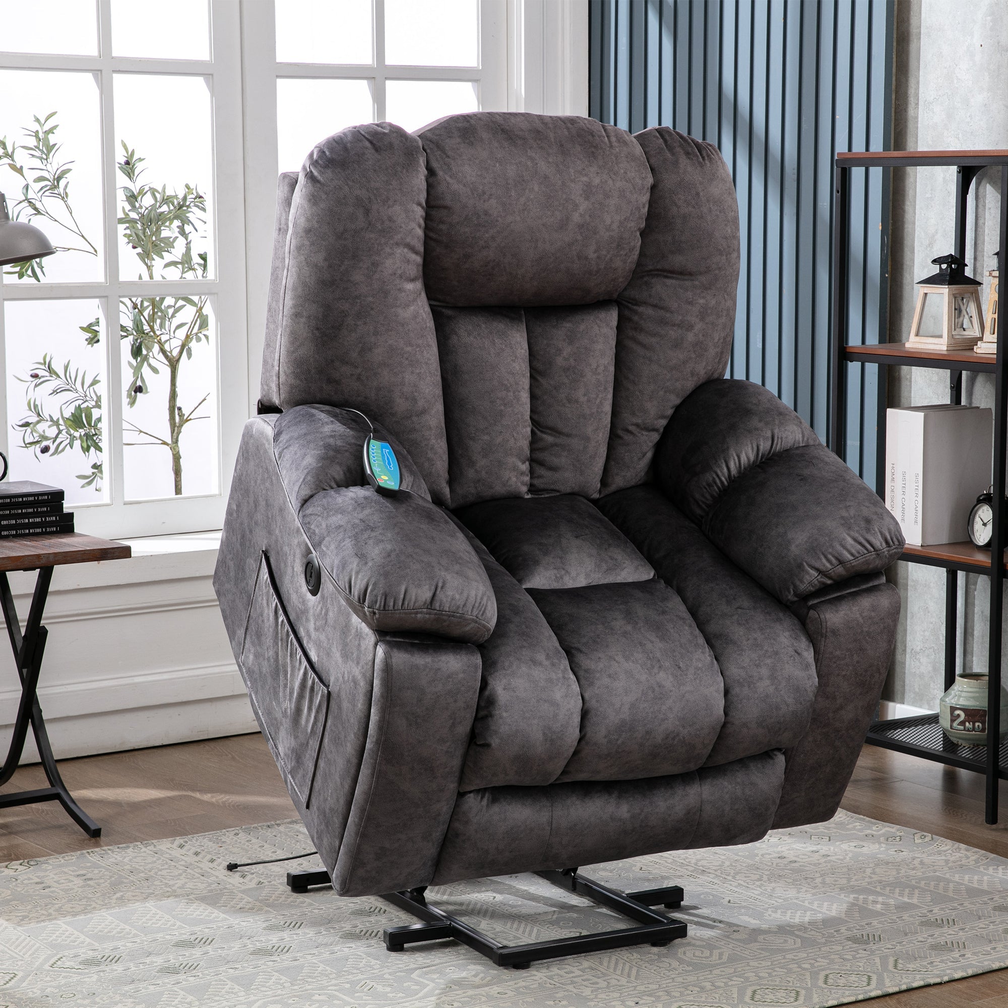 Power Massage Lift Recliner Chair, Heat & Vibration for Elderly, Antiskid Fabric Overstuffed Design