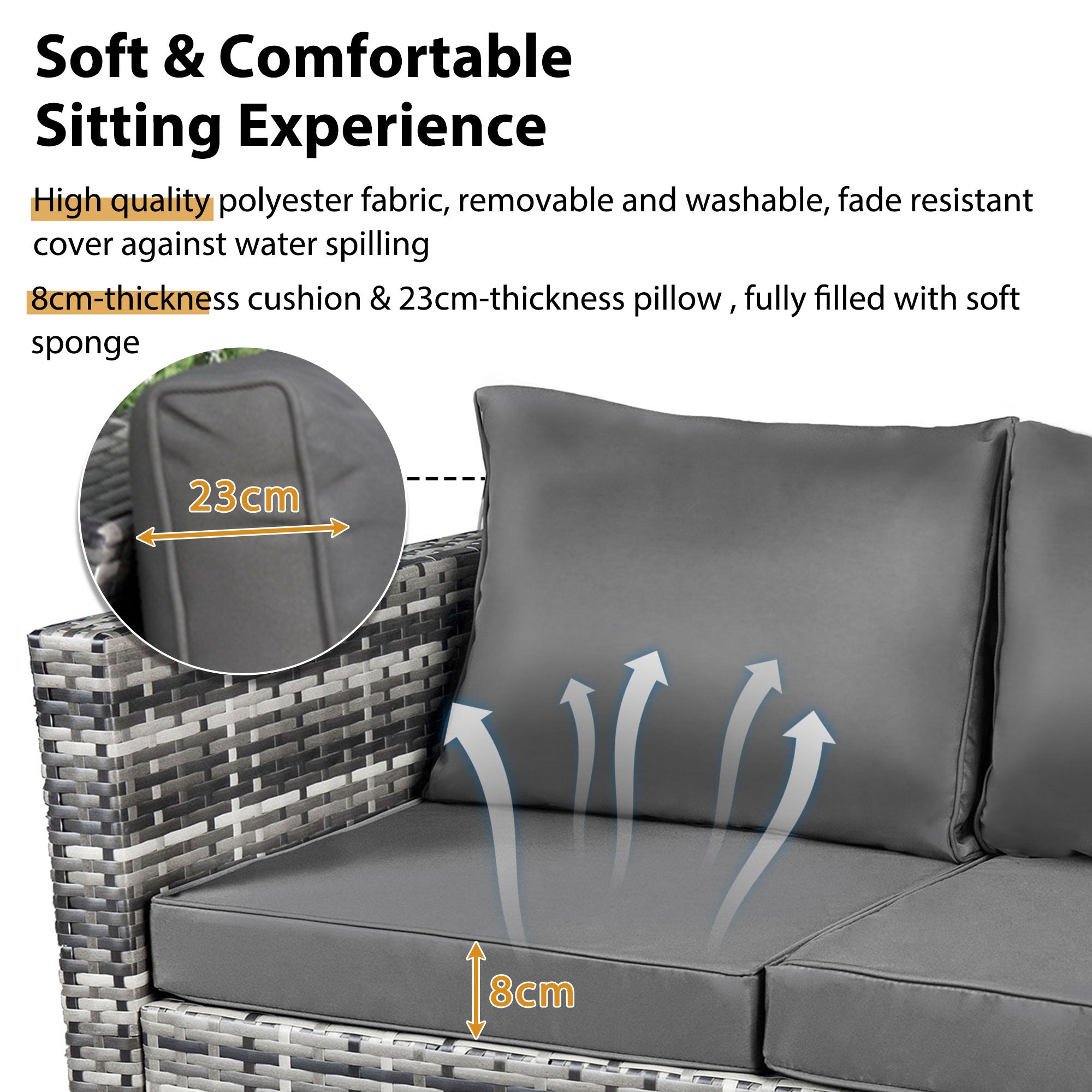Garden Corner Sofa Set Outdoor Rattan with Coffee Table and 2 Stools