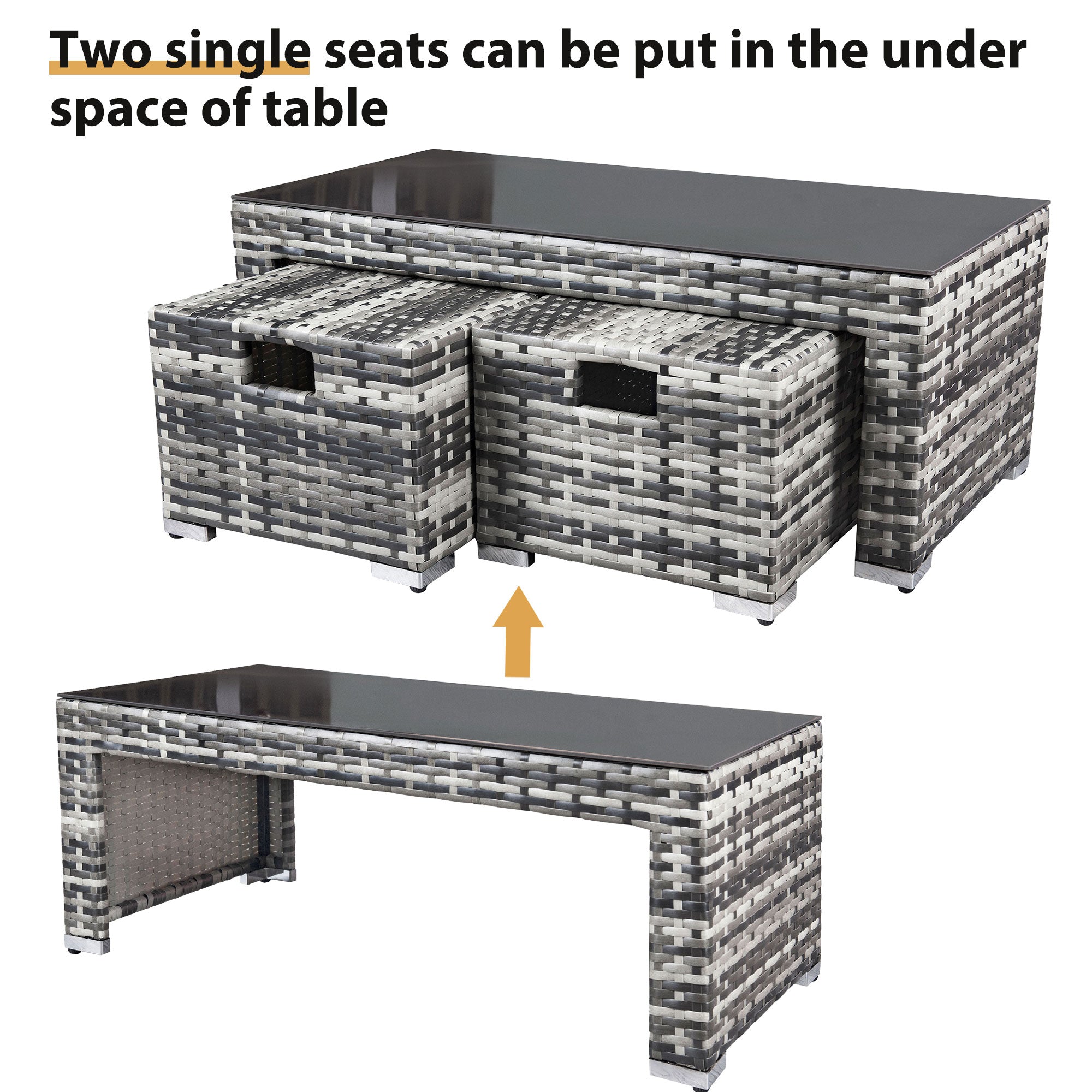 Garden Corner Sofa Set Outdoor Rattan with Coffee Table and 2 Stools