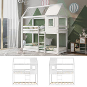 Bunk Bed, Children Cabin Bed, Single Bed for Kids, Twin Sleeper, 3FT, Solid Pine Wood, White