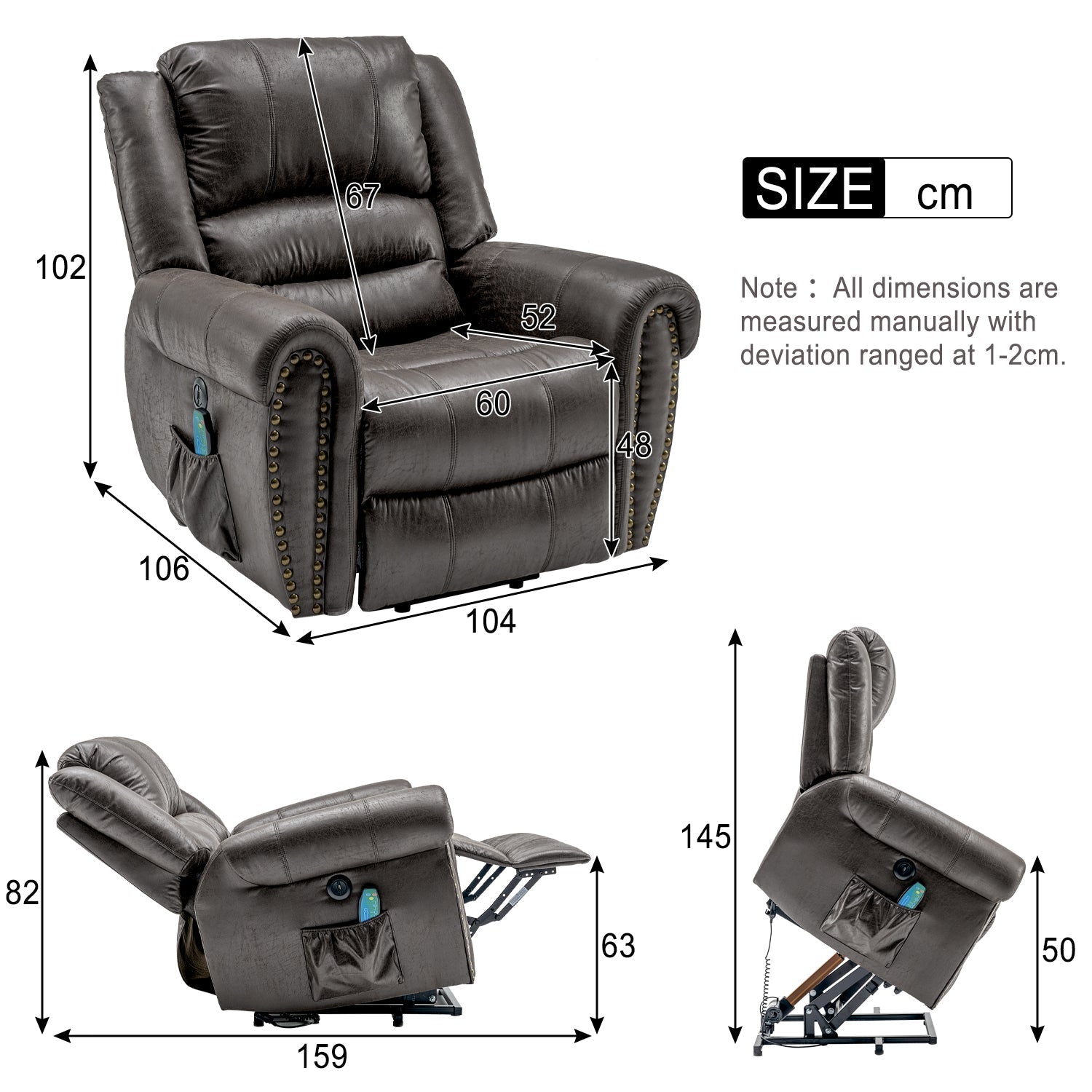 Power Lift Recliner Chair with Massage, Heat, and USB Port, Heavy Duty Electric Faux Leather