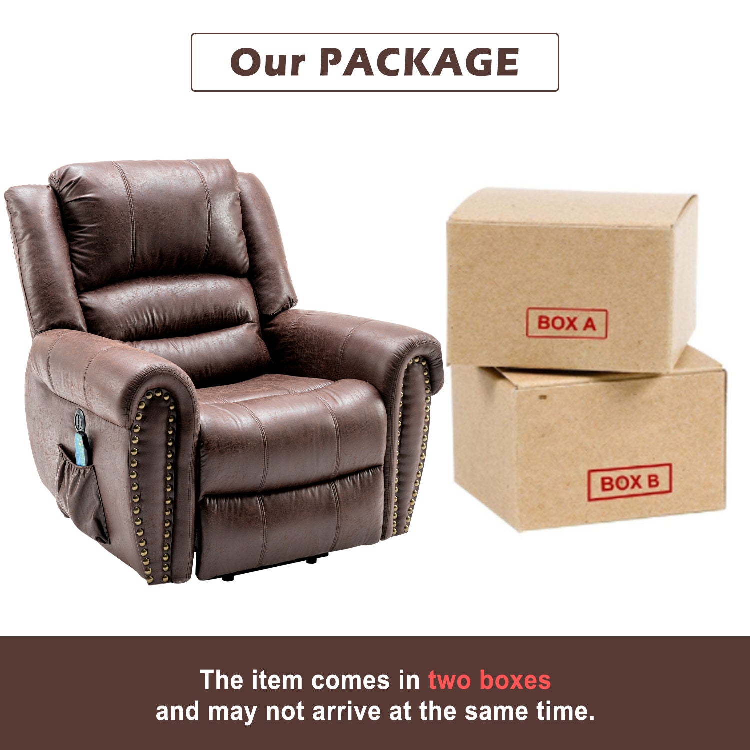 Power Lift Recliner Chair with Massage, Heat, USB Port & Pockets, Heavy Duty Electric Faux Leather