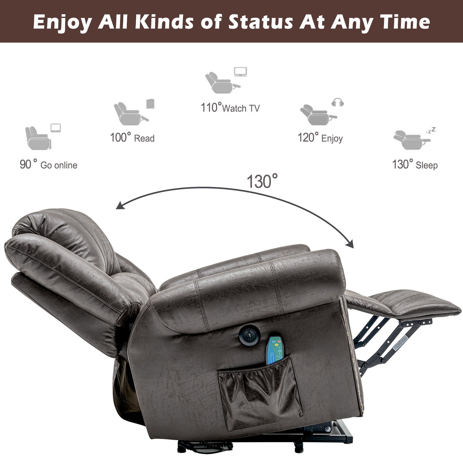 Power Lift Recliner Chair with Massage, Heat, and USB Port, Heavy Duty Electric Faux Leather