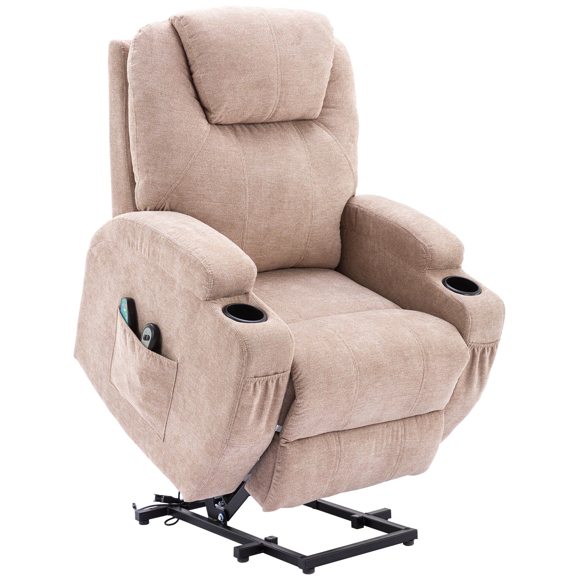 Power Lift Recliner Chair, Electric with Heat, Massage, Cup Holders & Pockets, Fabric