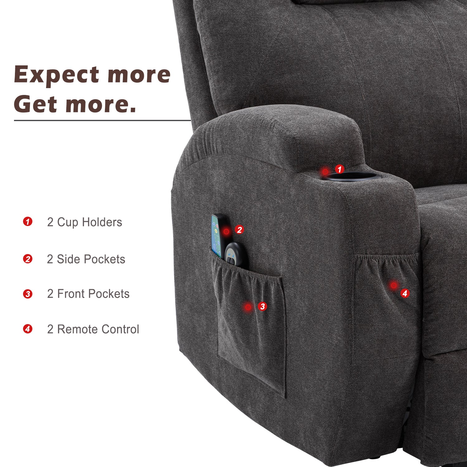 Power Lift Recliner Chair, Electric with Heat and Massage, Fabric
