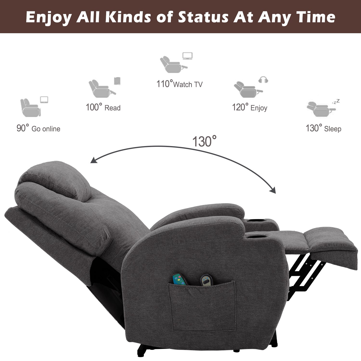 Power Lift Recliner Chair, Electric with Heat and Massage, Fabric
